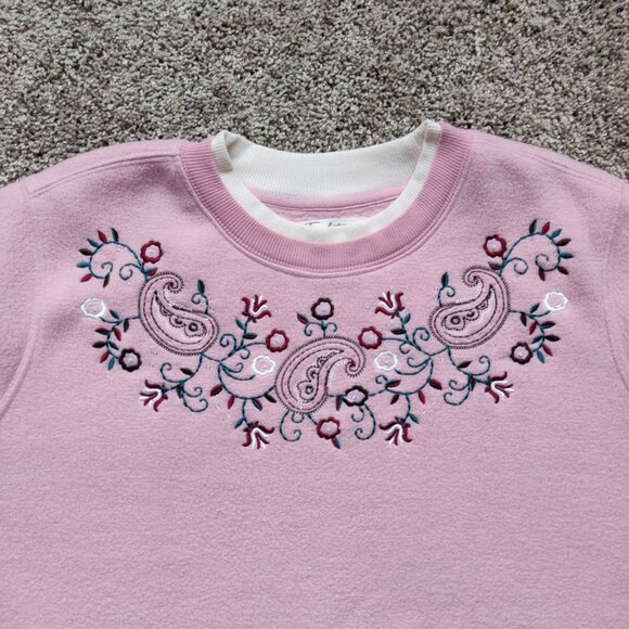 Vintage Tradition Pink Paisley and Floral Pullover Sweater Fleece Large - Picture 3 of 9